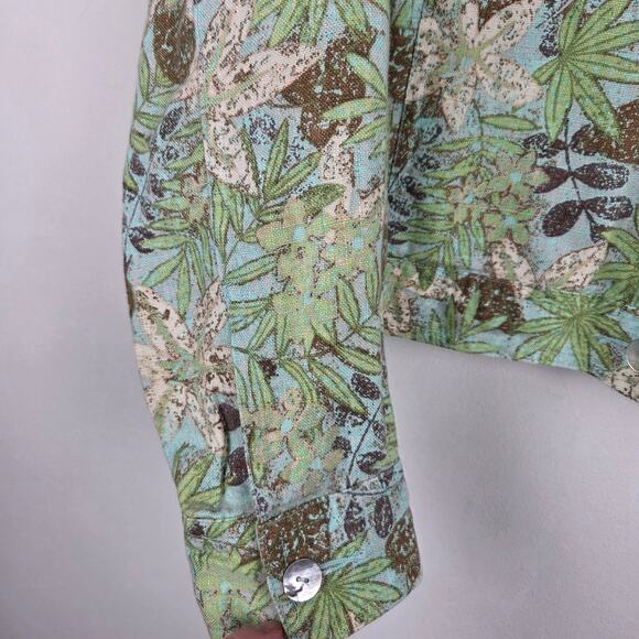 Statements‎ Green Brown Leaf Floral Linen Lightweight Jacket Size Large Tropical - Picture 4 of 8